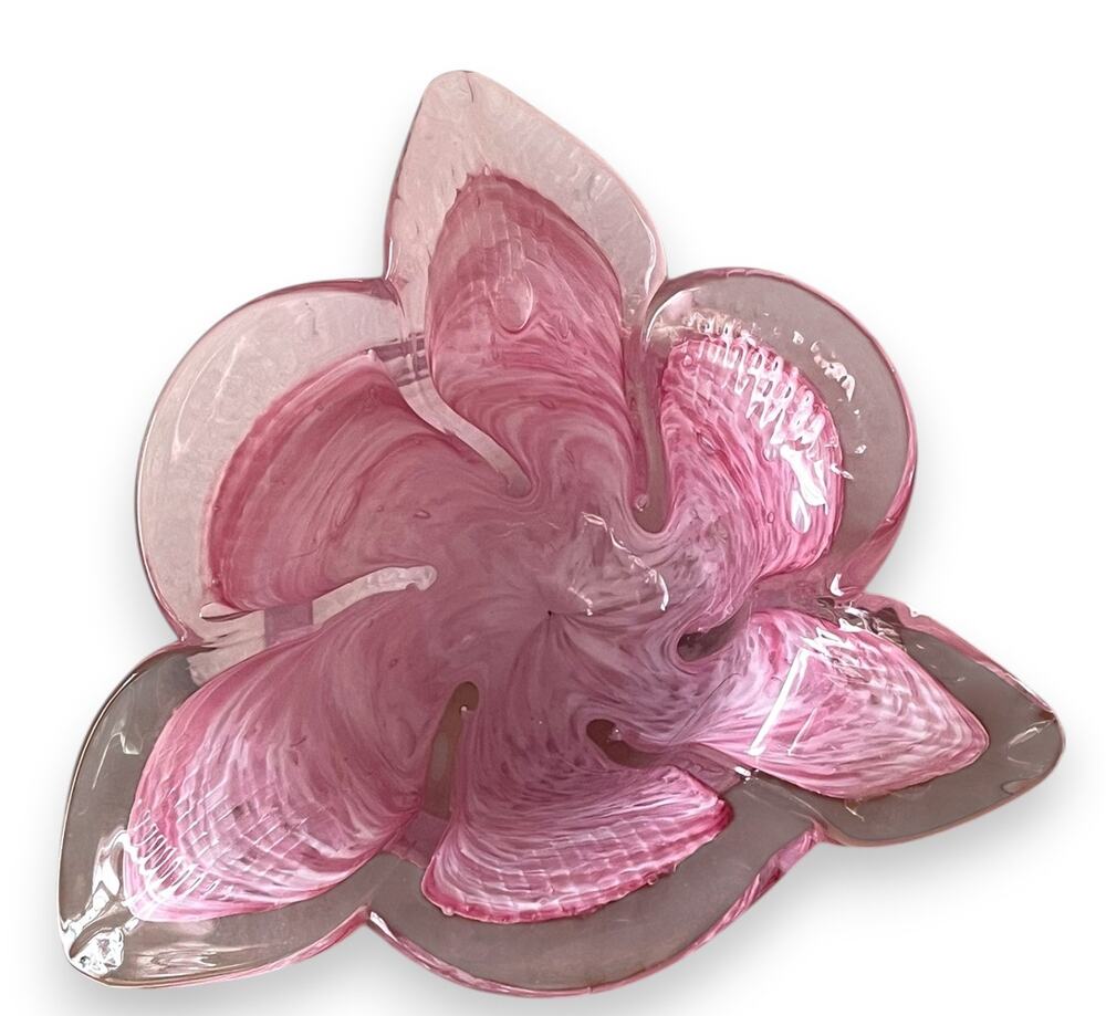 Vtg Arte Murano Lavorazione Art Glass Pink Flower Bud Candle Votive Holder EUC
